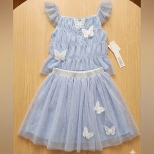 Badgley Mischka Light Blue Girls Butterfly Tulle Matching Set, S8, NWT